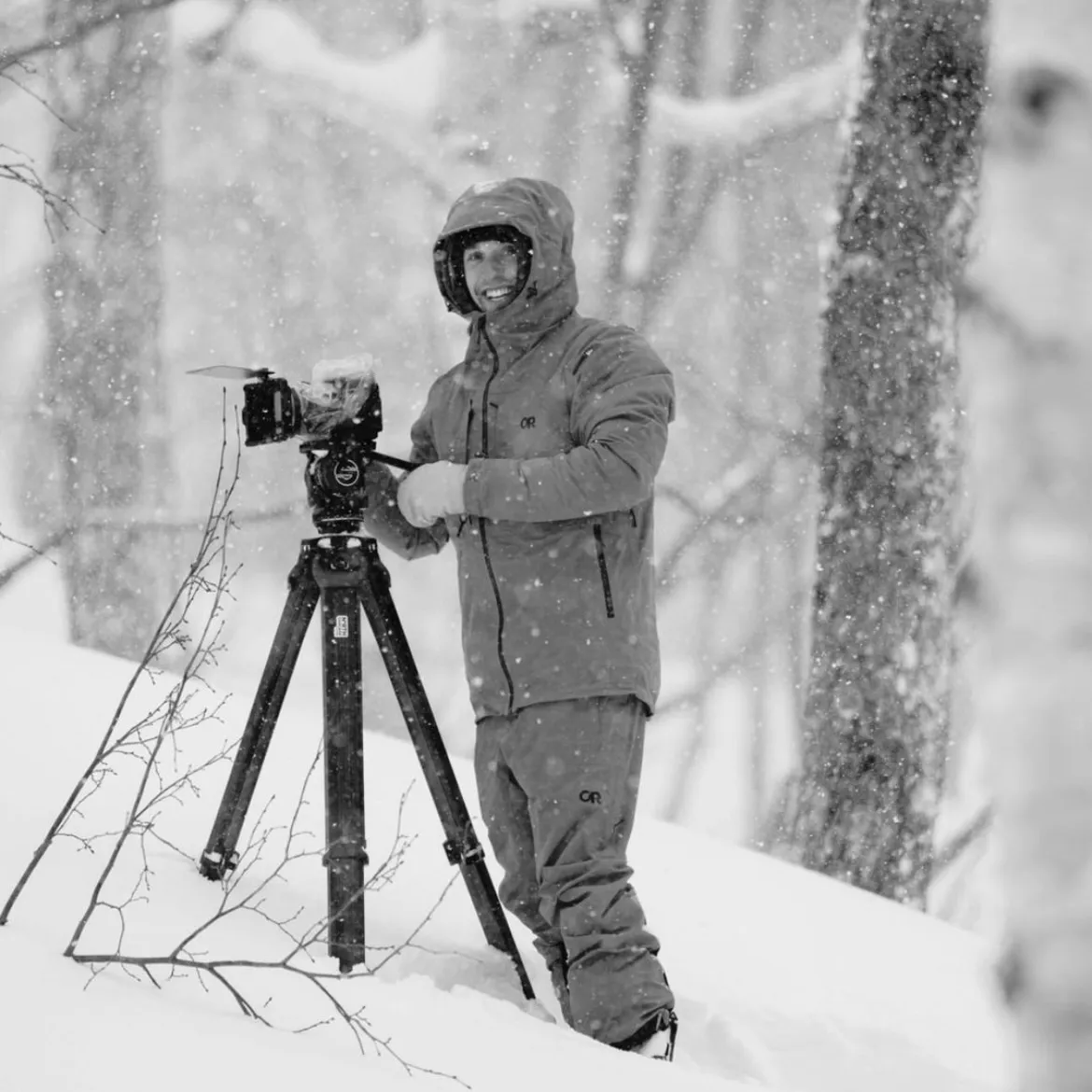 Cobi Krumholz filming in the snow